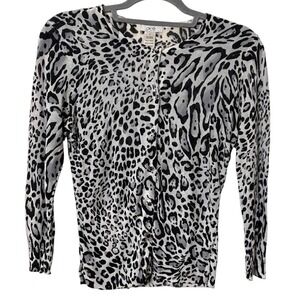 Cache Womens M Cardigan White Gray Black Leopard Print Y2K MallcoreLayering
